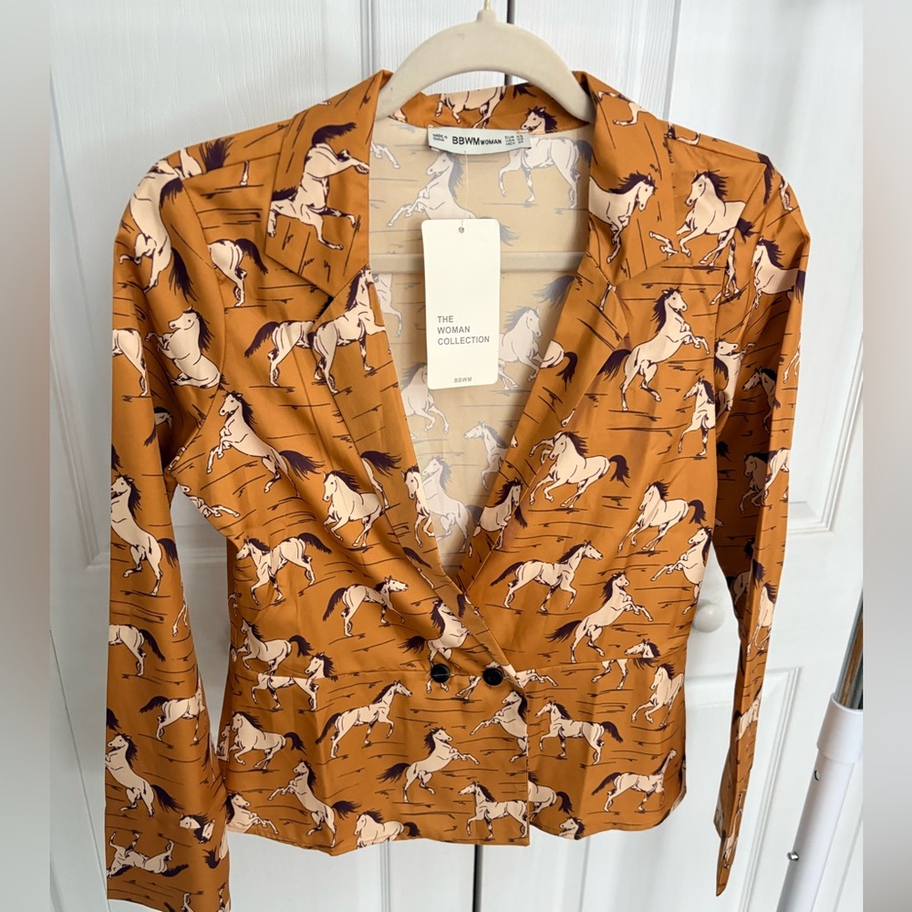 NWT Brown Horse Print Women's Blazer